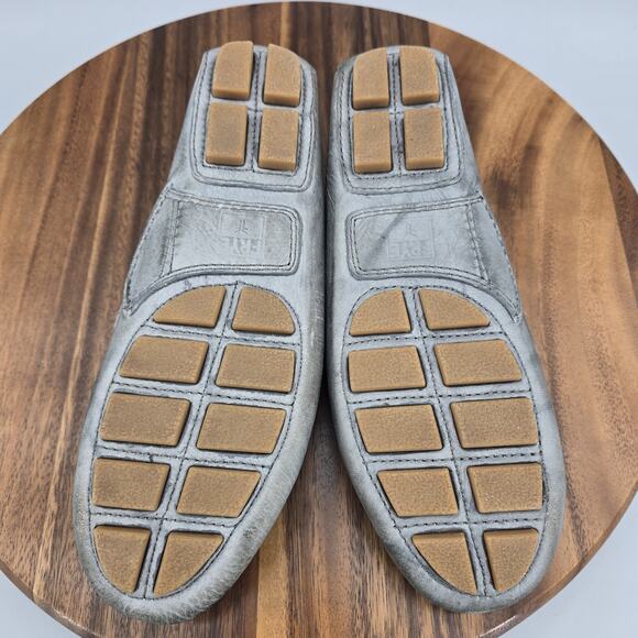 Frye Reagan Campus Driver Shoes Womens 7.5M Gray Leather Loafer Slip On Moccasin - Picture 6 of 6